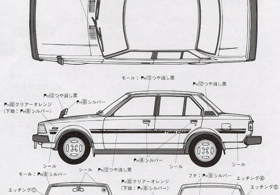 Toyota Corolla 1600GT TE71 (Toyota Korolla 1600GT TE71) - drawings (drawings) of the car